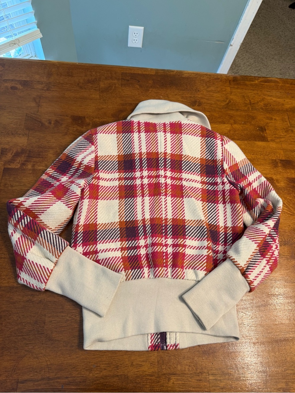 Tulle Clothing Plaid Knit Bomber Jacket Cropped High Collar Ribbed red purple M - Picture 7 of 8